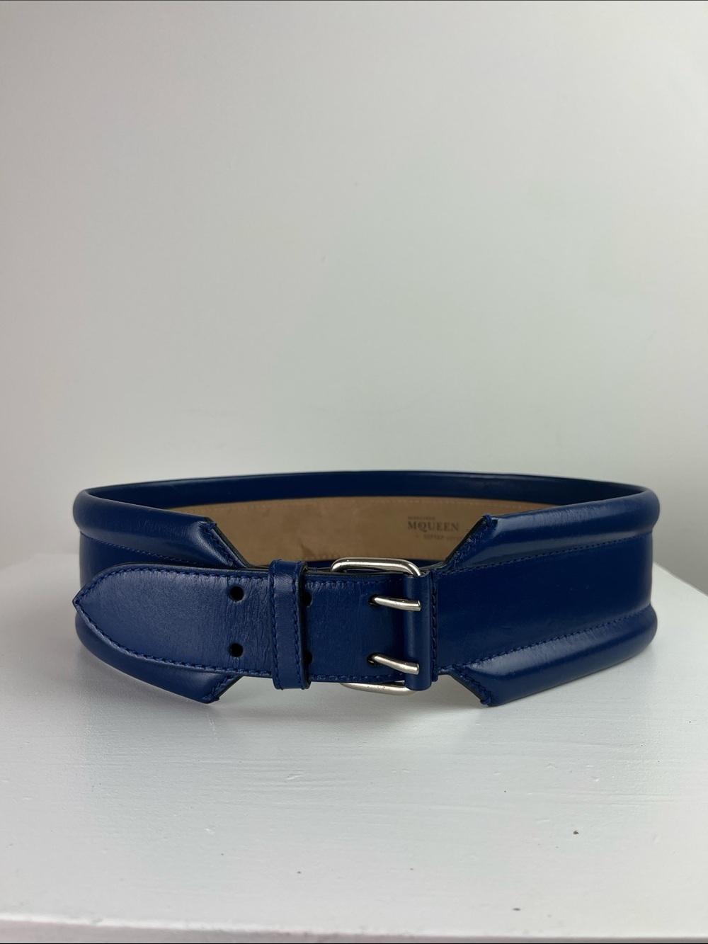 Alexander McQueen Blue Wide Leather Belt Size 75/30 Excellent Condition